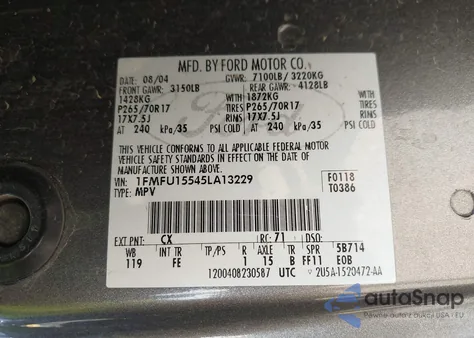 2005 Ford Expedition Xlt z USA, uszkodzony, nr VIN 1FMFU15545LA13229